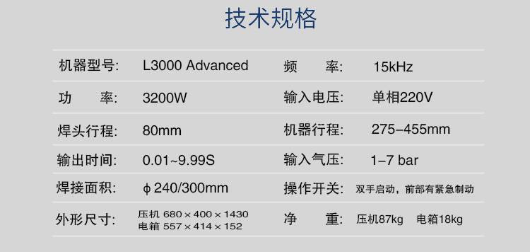 超聲波塑焊機 L3000 Advanced 15kHz 3200W落地款